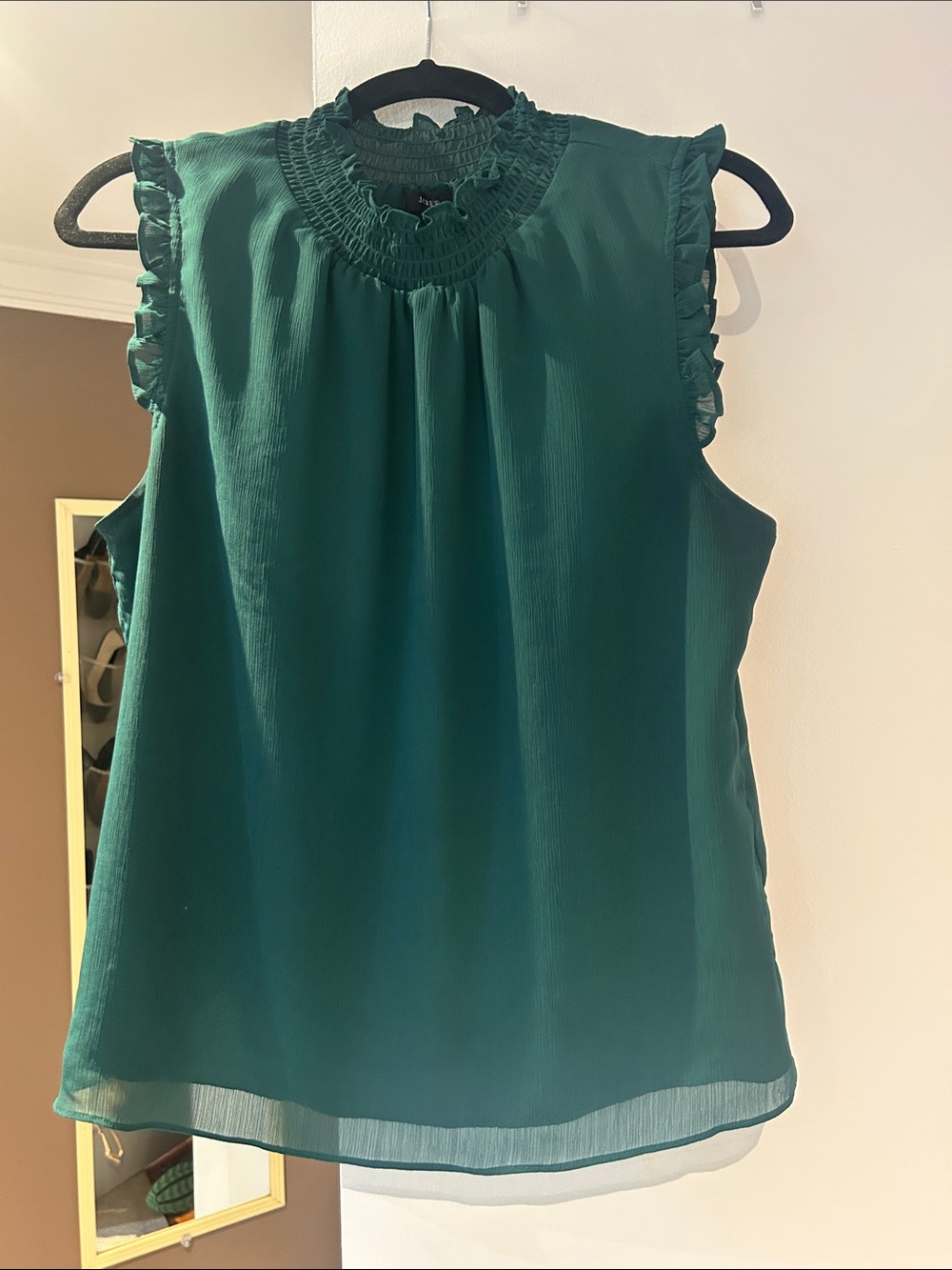 J. Crew Emerald Green Sleeveless Ruffle-Neck Camisole